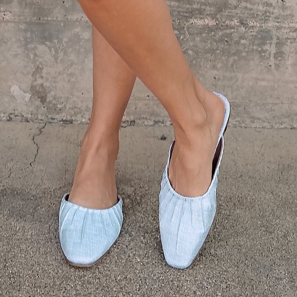Blue Chambray Square Toe Mules - Picture 3 of 4
